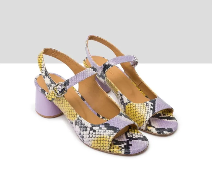 Audley Shoes Medium Heel Leather Sandal Huges Print Women Medium Heel