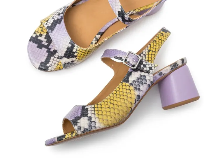 Audley Shoes Medium Heel Leather Sandal Huges Print Women Medium Heel