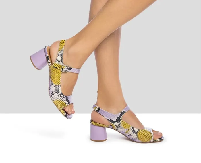 Audley Shoes Medium Heel Leather Sandal Huges Print Women Medium Heel