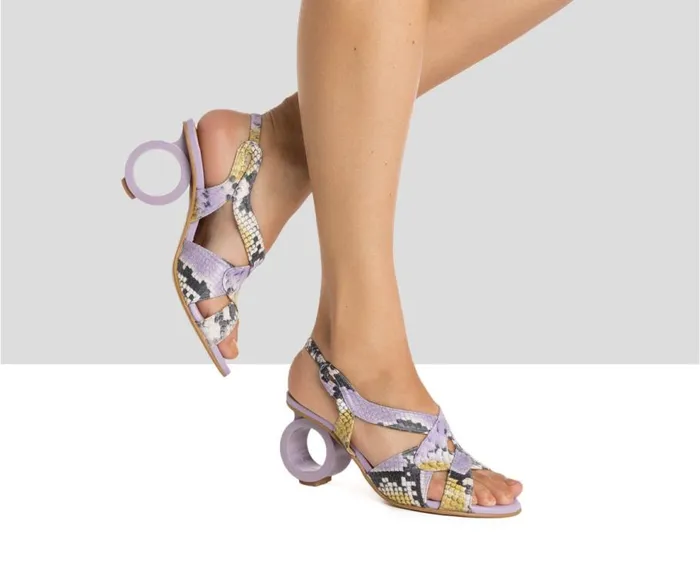 Audley Shoes Medium Heel Leather Sandal Hulya Print Women Medium Heel