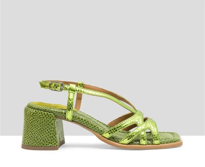 Audley Shoes Medium Heel Leather Sandal Lisseth Green Women Medium Heel