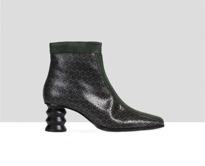 Audley Shoes Mid Heel Leather Bootie Engel Green Women Medium Heel