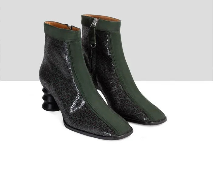Audley Shoes Mid Heel Leather Bootie Engel Green Women Medium Heel