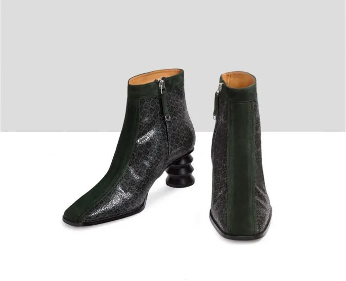 Audley Shoes Mid Heel Leather Bootie Engel Green Women Medium Heel