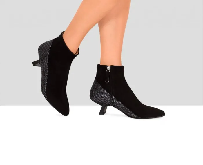 Audley Shoes Mid Heel Leather Bootie Evani Black Women Medium Heel