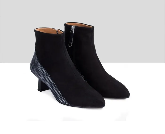 Audley Shoes Mid Heel Leather Bootie Evani Black Women Medium Heel