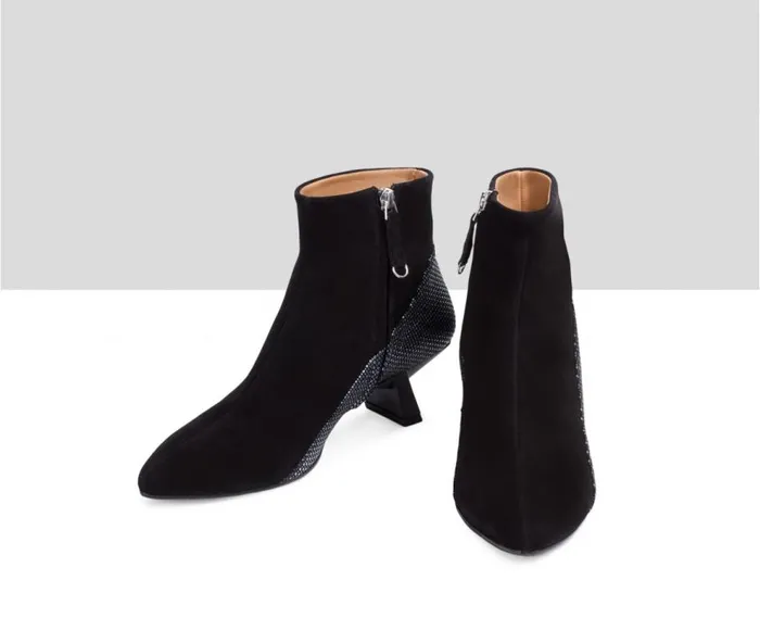 Audley Shoes Mid Heel Leather Bootie Evani Black Women Medium Heel