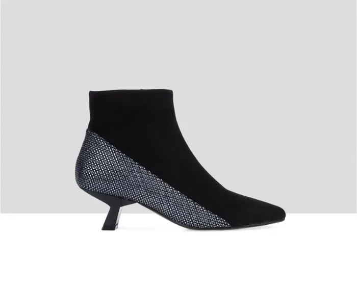 Audley Shoes Mid Heel Leather Bootie Evani Black Women Medium Heel