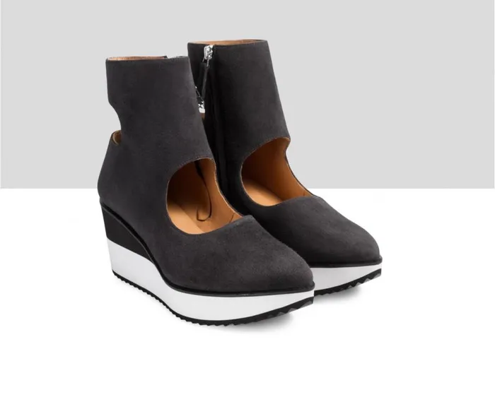 Audley Shoes Mid Heel Leather Booties Electra Grey Women Sneakers