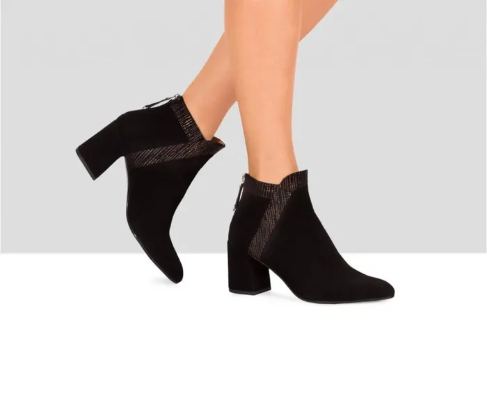 Audley Shoes Mid Heel Leather Booties Endora Black Women Medium Heel