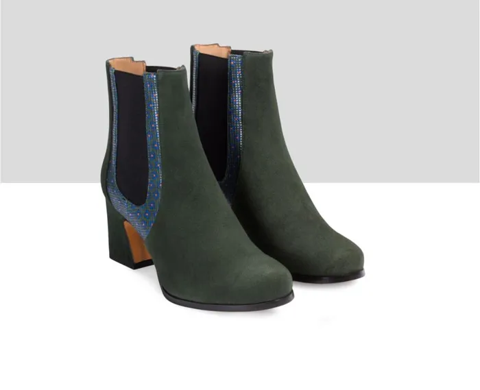 Audley Shoes Mid Heel Leather Booties Enya Green Women Medium Heel