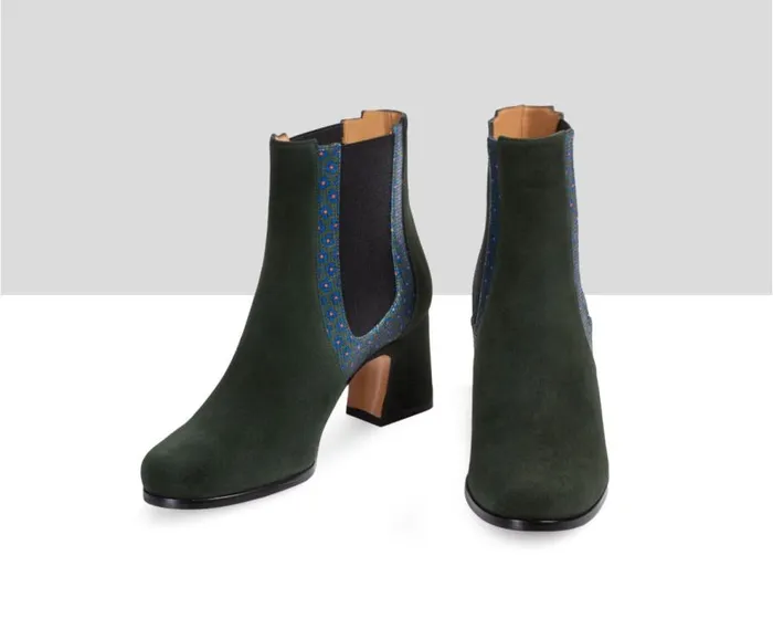 Audley Shoes Mid Heel Leather Booties Enya Green Women Medium Heel