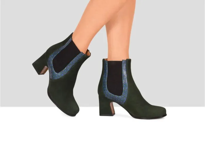 Audley Shoes Mid Heel Leather Booties Enya Green Women Medium Heel