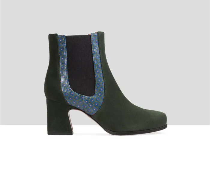 Audley Shoes Mid Heel Leather Booties Enya Green Women Medium Heel