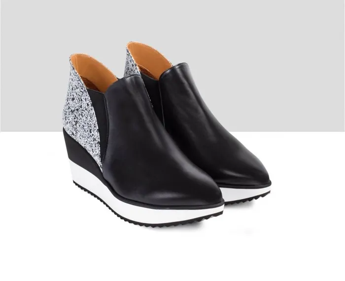 Audley Shoes Mid Heel Leather Booties Etiopia Black Women Sneakers