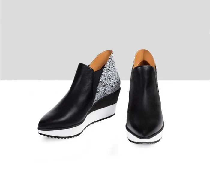 Audley Shoes Mid Heel Leather Booties Etiopia Black Women Sneakers