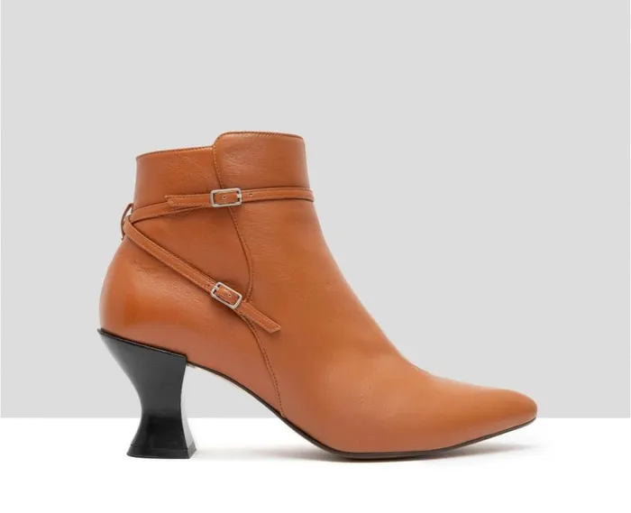Audley Shoes Mid Heel Leather Booties Gabina Brown Women Medium Heel