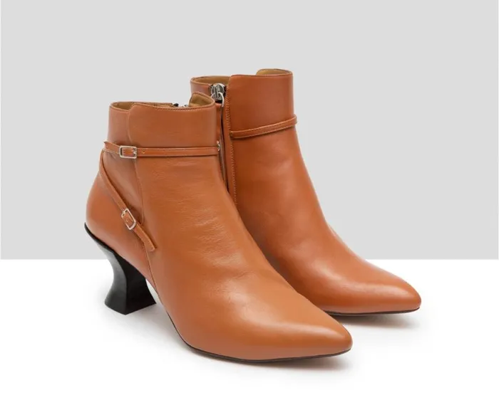 Audley Shoes Mid Heel Leather Booties Gabina Brown Women Medium Heel