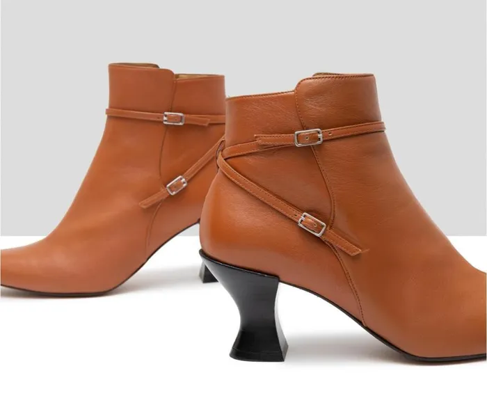 Audley Shoes Mid Heel Leather Booties Gabina Brown Women Medium Heel