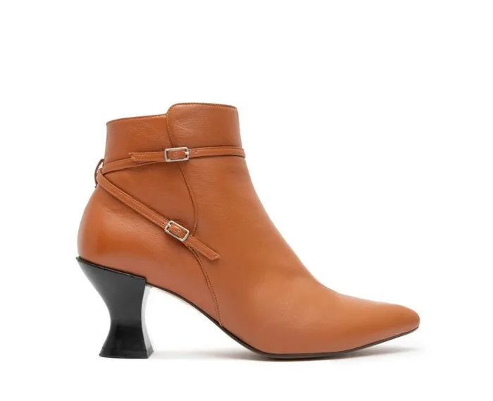 Audley Shoes Mid Heel Leather Booties Gabina Brown Women Medium Heel