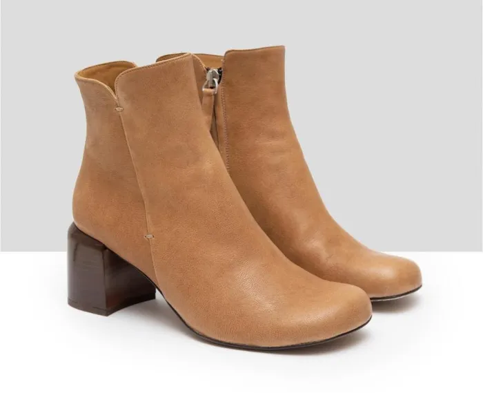 Audley Shoes Mid Heel Leather Booties Galen Brown Women Medium Heel