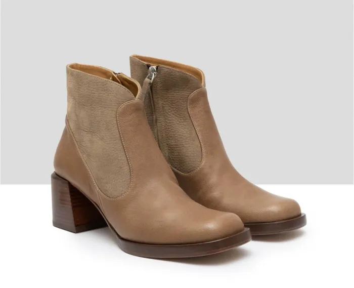 Audley Shoes Mid Heel Leather Booties Galina Brown Women Medium Heel