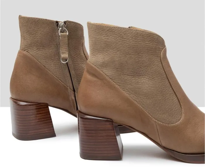 Audley Shoes Mid Heel Leather Booties Galina Brown Women Medium Heel