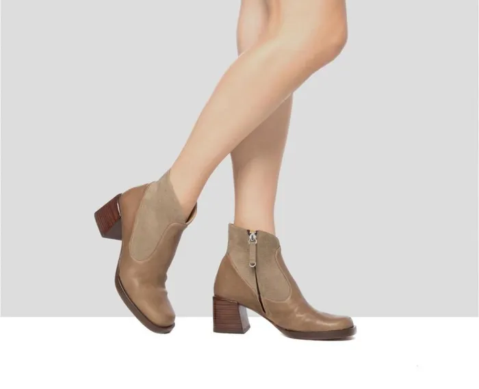 Audley Shoes Mid Heel Leather Booties Galina Brown Women Medium Heel