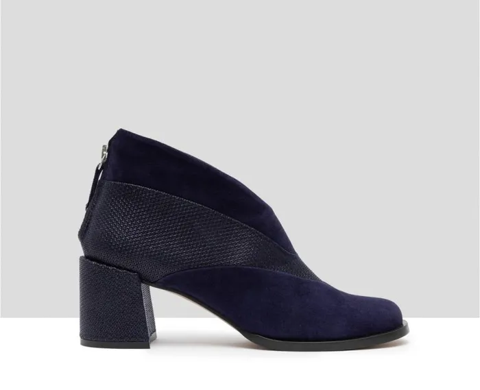 Audley Shoes Mid Heel Leather Booties Gaya Navy Blue Women Medium Heel