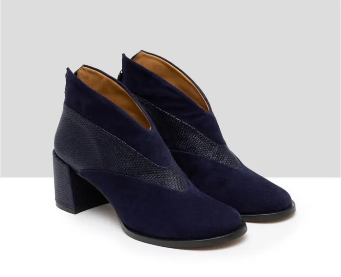 Audley Shoes Mid Heel Leather Booties Gaya Navy Blue Women Medium Heel