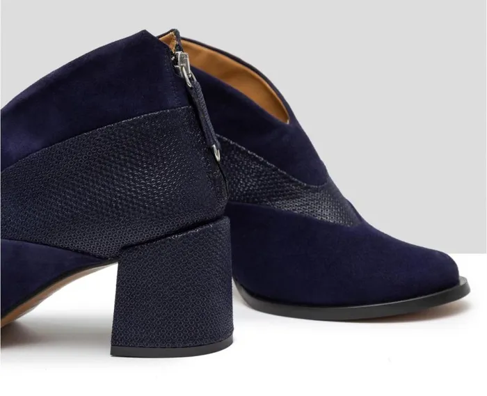 Audley Shoes Mid Heel Leather Booties Gaya Navy Blue Women Medium Heel