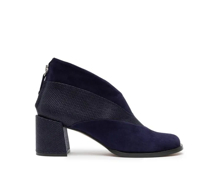 Audley Shoes Mid Heel Leather Booties Gaya Navy Blue Women Medium Heel