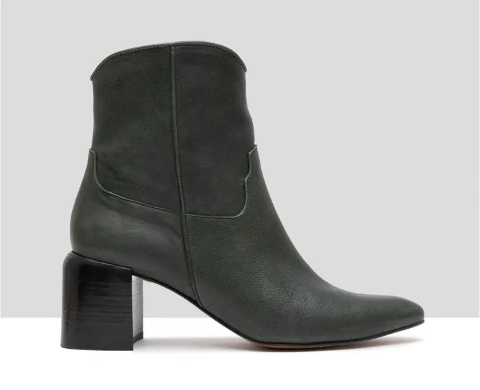 Audley Shoes Mid Heel Leather Booties Gorvina Green Women Medium Heel