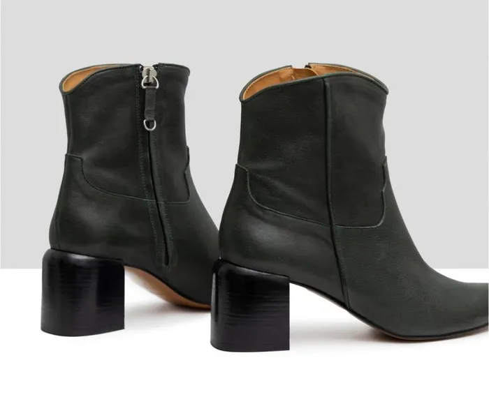 Audley Shoes Mid Heel Leather Booties Gorvina Green Women Medium Heel