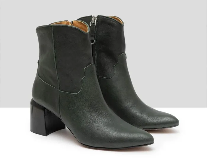 Audley Shoes Mid Heel Leather Booties Gorvina Green Women Medium Heel