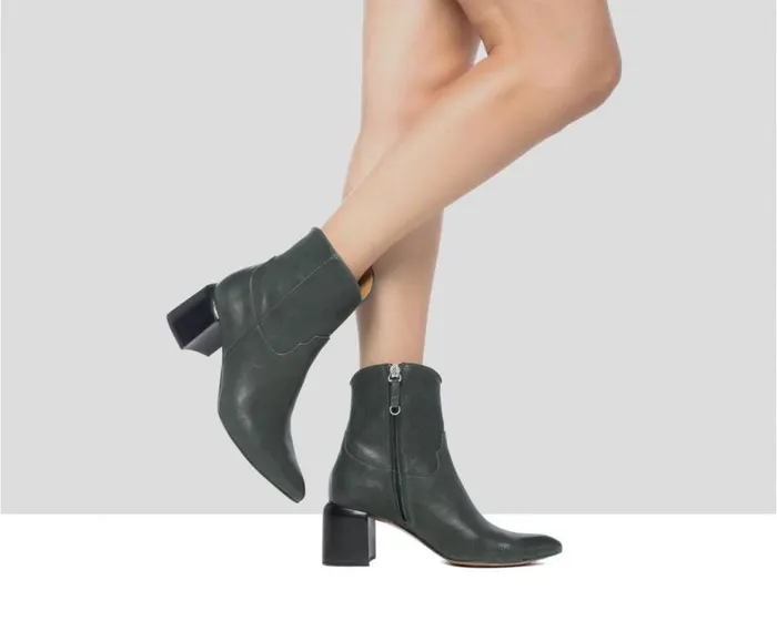 Audley Shoes Mid Heel Leather Booties Gorvina Green Women Medium Heel