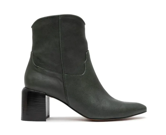 Audley Shoes Mid Heel Leather Booties Gorvina Green Women Medium Heel