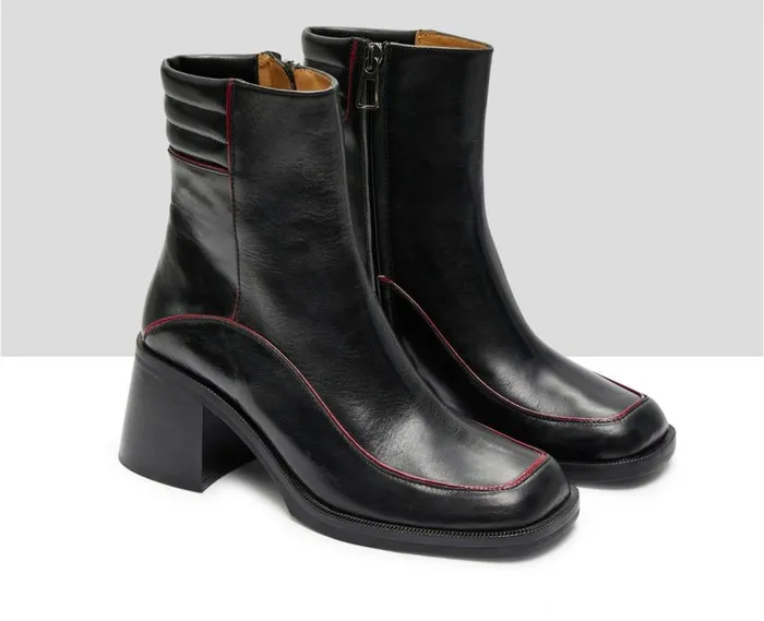 Audley Shoes Mid Heel Leather Booties Iciar Black Women Medium Heel