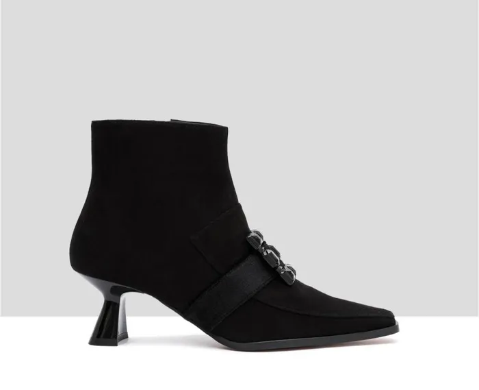 Audley Shoes Mid Heel Leather Booties Ilanis Black Women Medium Heel