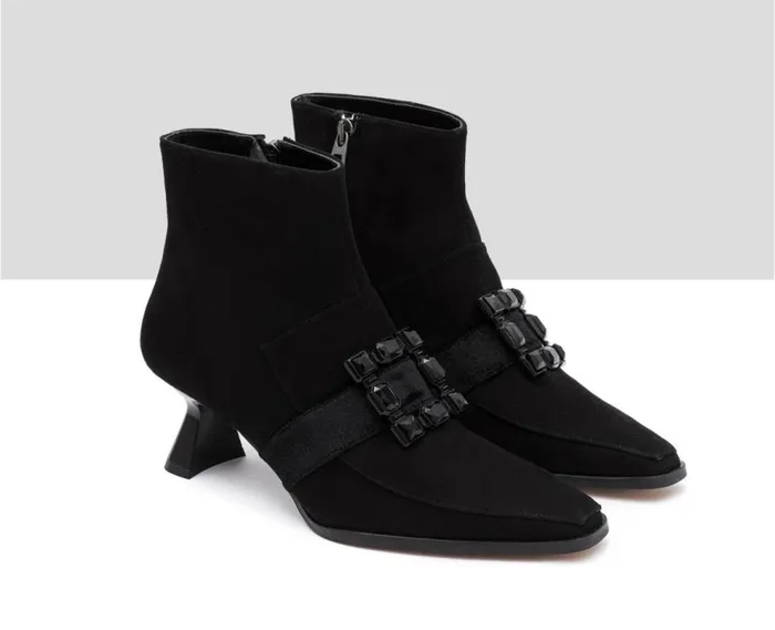 Audley Shoes Mid Heel Leather Booties Ilanis Black Women Medium Heel