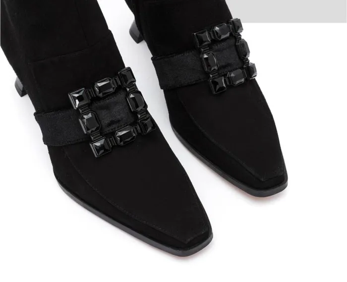 Audley Shoes Mid Heel Leather Booties Ilanis Black Women Medium Heel
