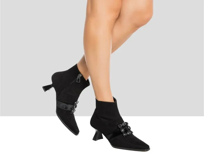 Audley Shoes Mid Heel Leather Booties Ilanis Black Women Medium Heel