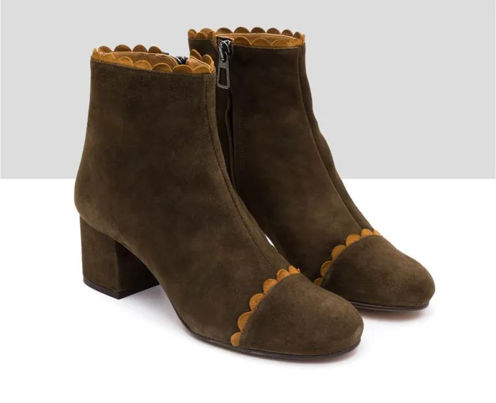 Audley Shoes Mid Heel Leather Booties Irais Green Women Medium Heel