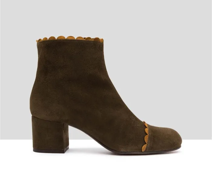 Audley Shoes Mid Heel Leather Booties Irais Green Women Medium Heel