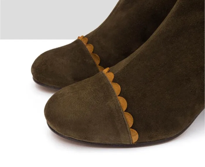 Audley Shoes Mid Heel Leather Booties Irais Green Women Medium Heel