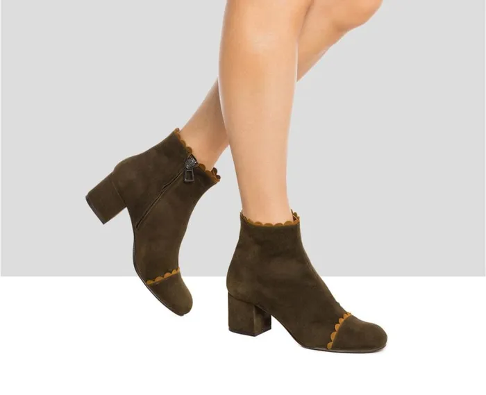 Audley Shoes Mid Heel Leather Booties Irais Green Women Medium Heel