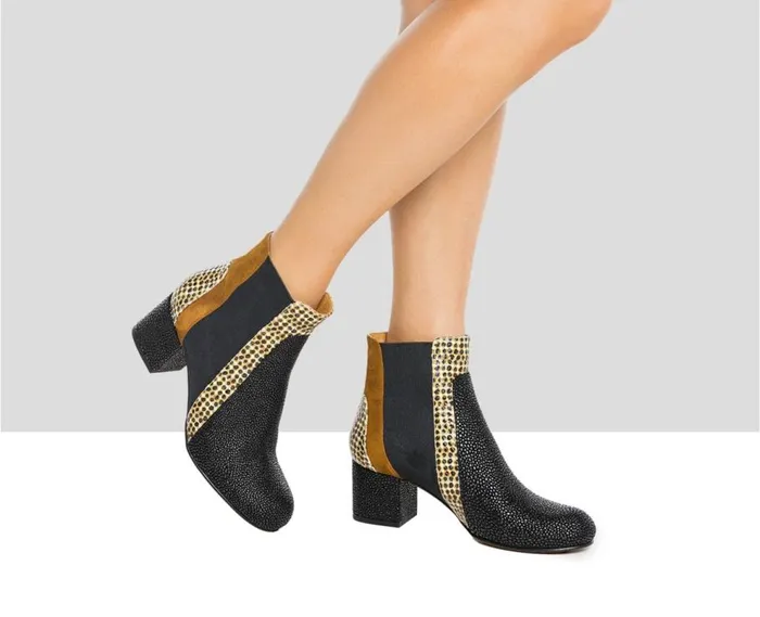 Audley Shoes Mid Heel Leather Booties Irina Black Women Medium Heel