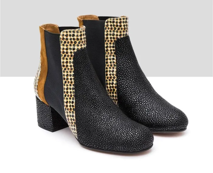 Audley Shoes Mid Heel Leather Booties Irina Black Women Medium Heel