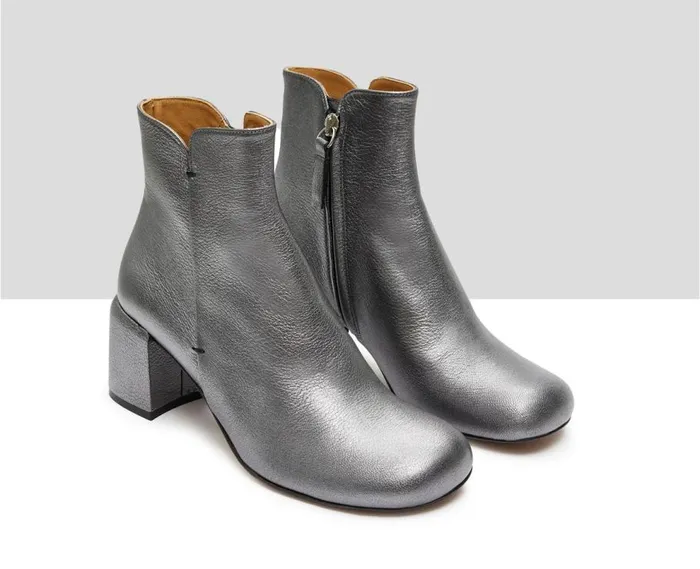 Audley Shoes Mid Heel Leather Booties Ivalyn Metallic Women Medium Heel
