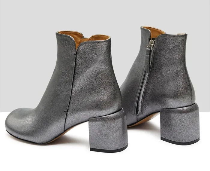 Audley Shoes Mid Heel Leather Booties Ivalyn Metallic Women Medium Heel